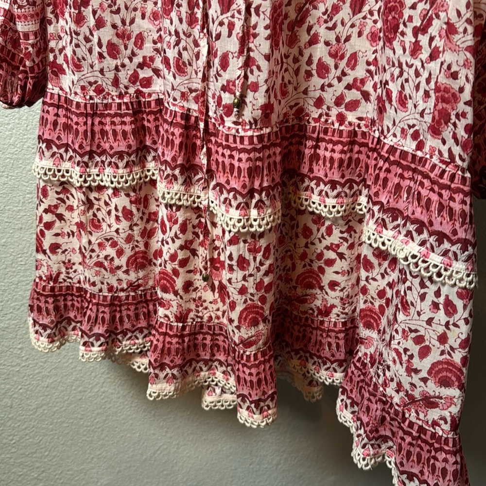 Bell By Alicia Bell Ari Paisley Floral Peasant Tiered Mini Dress in Red Floral - Picture 7 of 9